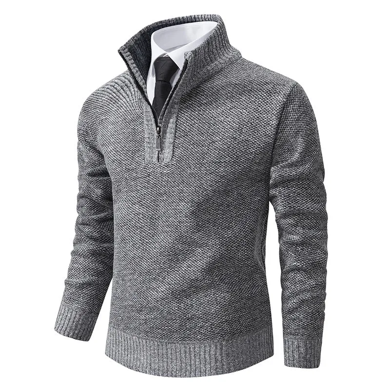Herren Melierter Halbzip-Mockneck-Pullover aus dichtem Feinstrick mit gerippten Bündchen Nord Taschen