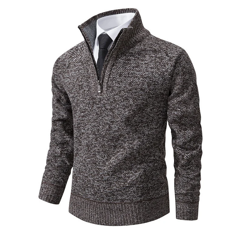 Herren Melierter Halbzip-Mockneck-Pullover aus dichtem Feinstrick mit gerippten Bündchen Nord Taschen