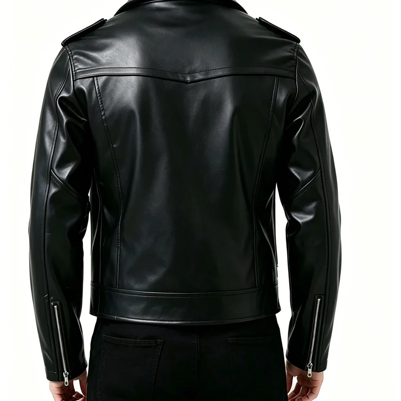 Herren Maskuline Premium-Leder-Bikerjacke mit asymmetrischer Reißverschlussfront Nord Taschen