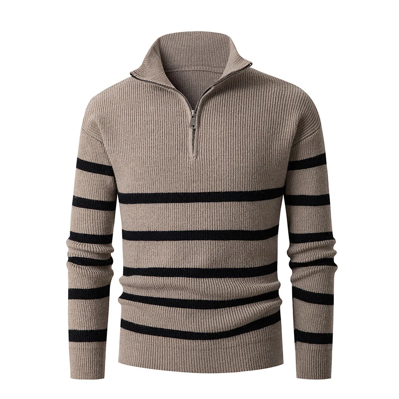 Herren Maritime Streifen-Mockneck-Pullover mit Halbzip und geripptem Feinstrick Nord Taschen