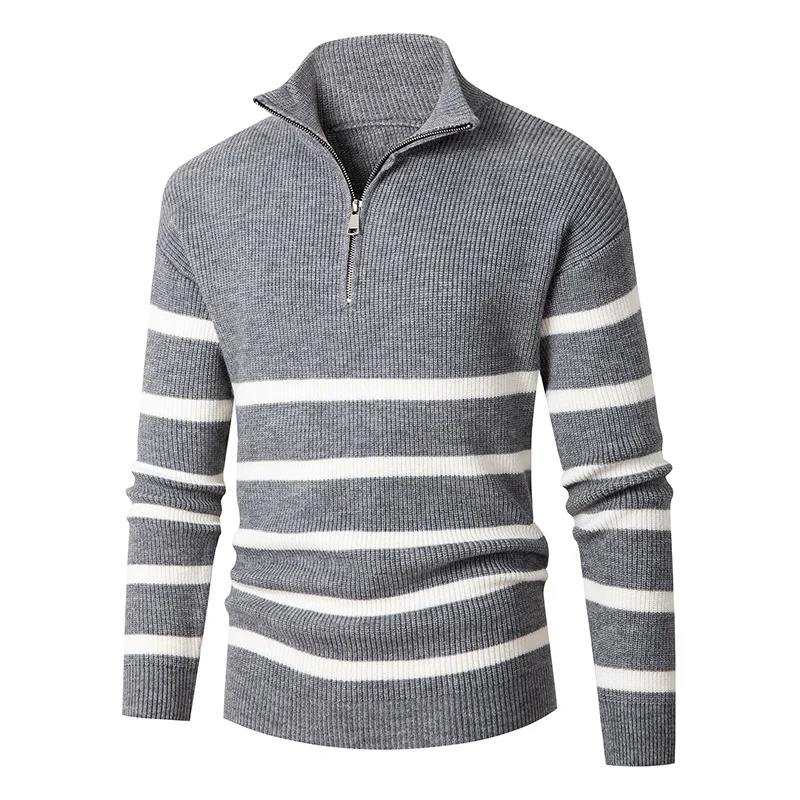 Herren Maritime Streifen-Mockneck-Pullover mit Halbzip und geripptem Feinstrick Nord Taschen