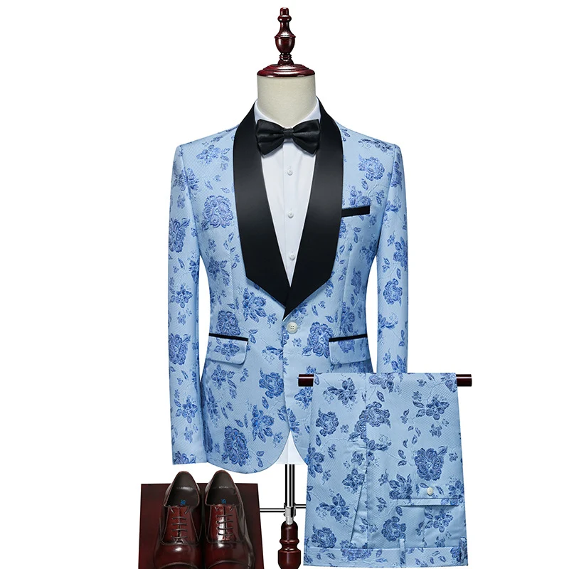 Herren Luxuriöses dreiteiliges Smoking-Set mit Schalrevers und Blumen-Jacquard Nord Taschen