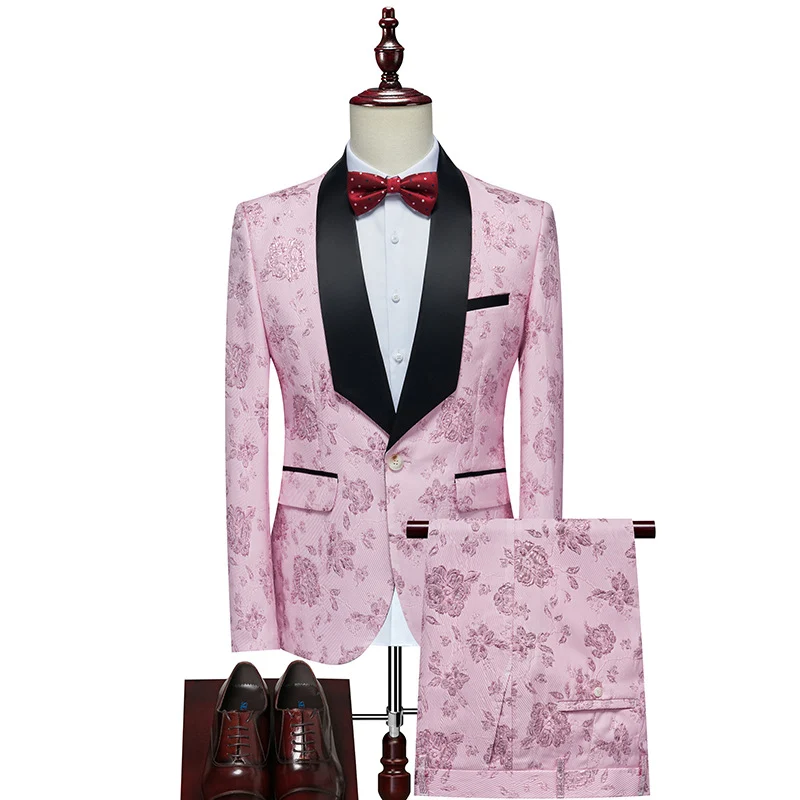 Herren Luxuriöses dreiteiliges Smoking-Set mit Schalrevers und Blumen-Jacquard Nord Taschen