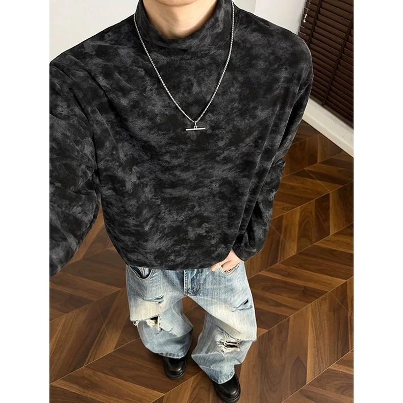 Herren Lockeres Stehkragen-Sweatshirt mit dezentem Marmorprint Nord Taschen
