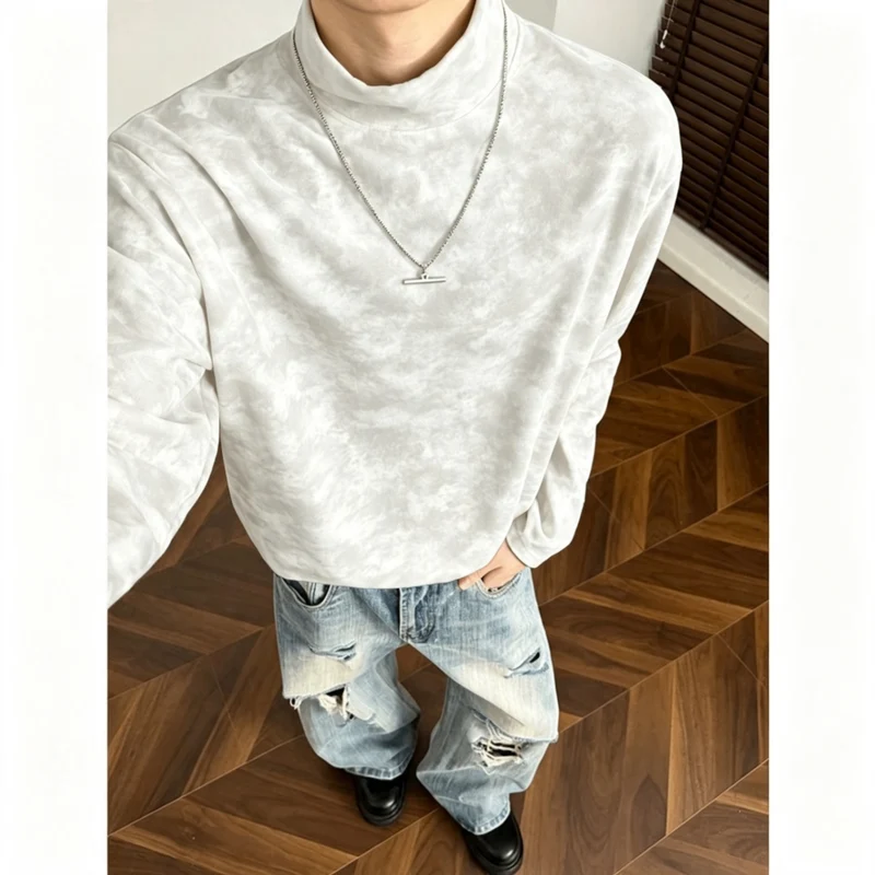 Herren Lockeres Stehkragen-Sweatshirt mit dezentem Marmorprint Nord Taschen