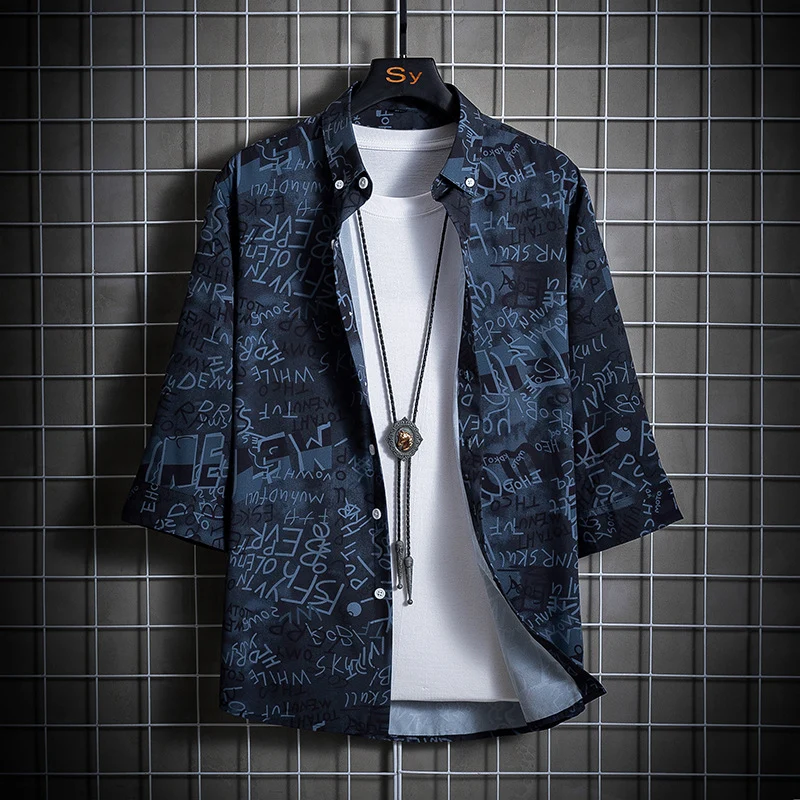 Herren Locker geschnittenes Kurzarm-Overshirt mit allover Grafikprint und Hemdkragen Nord Taschen