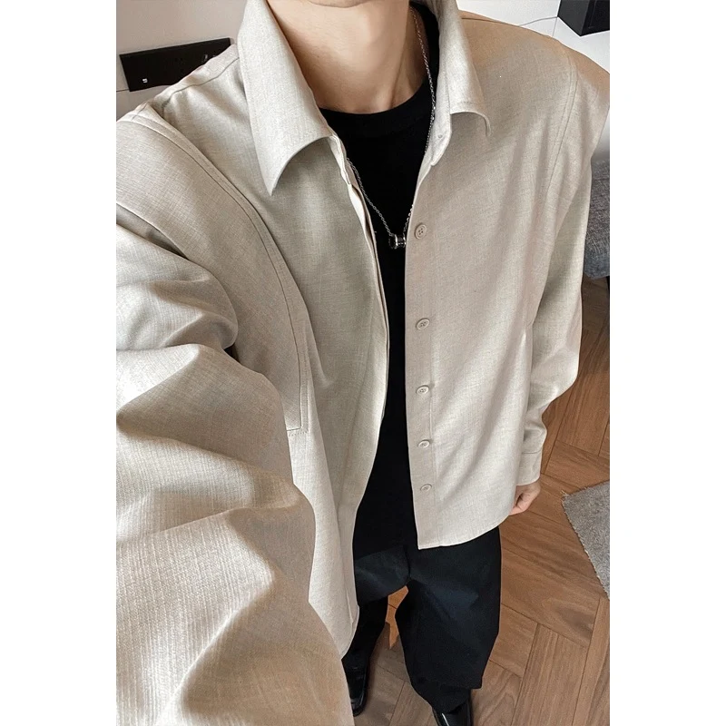 Herren Locker geschnittene Overshirt-Jacke aus Leinen‑Mix mit Hemdkragen Nord Taschen