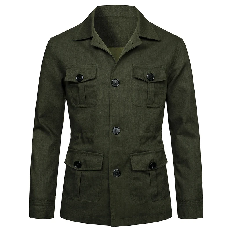 Herren Leinen-Mix Feldjacke mit Pattentaschen und taillierter Passform Nord Taschen