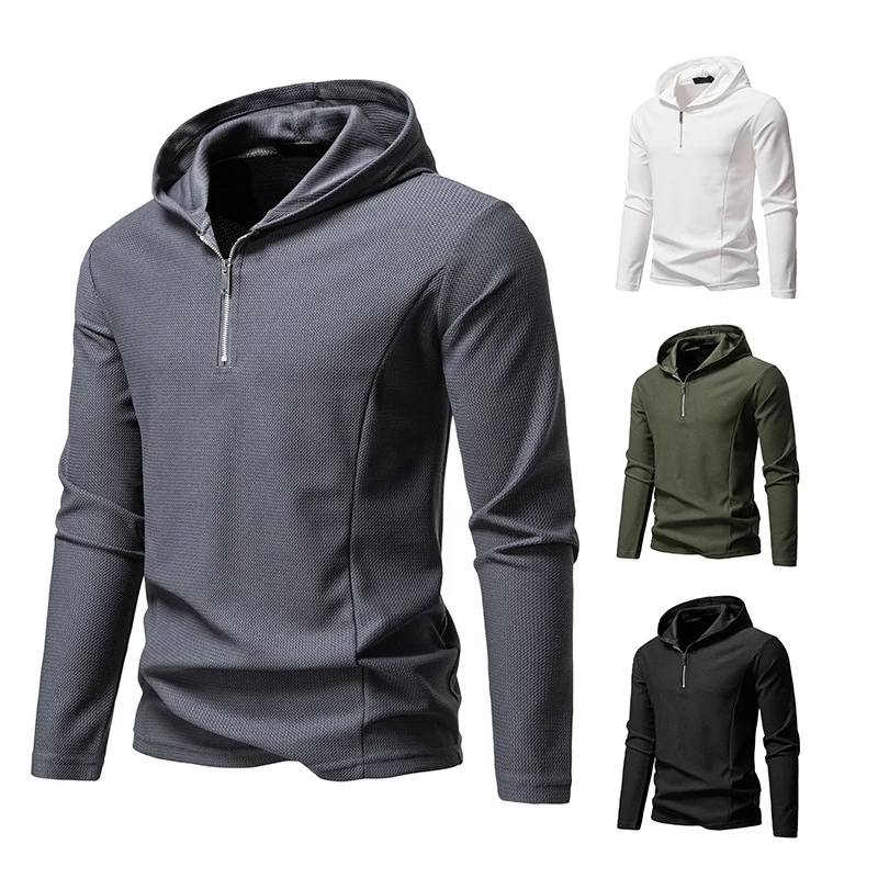 Herren Leichtes texturiertes Halbzip-Kapuzenpullover mit atmungsaktivem Mesh Nord Taschen