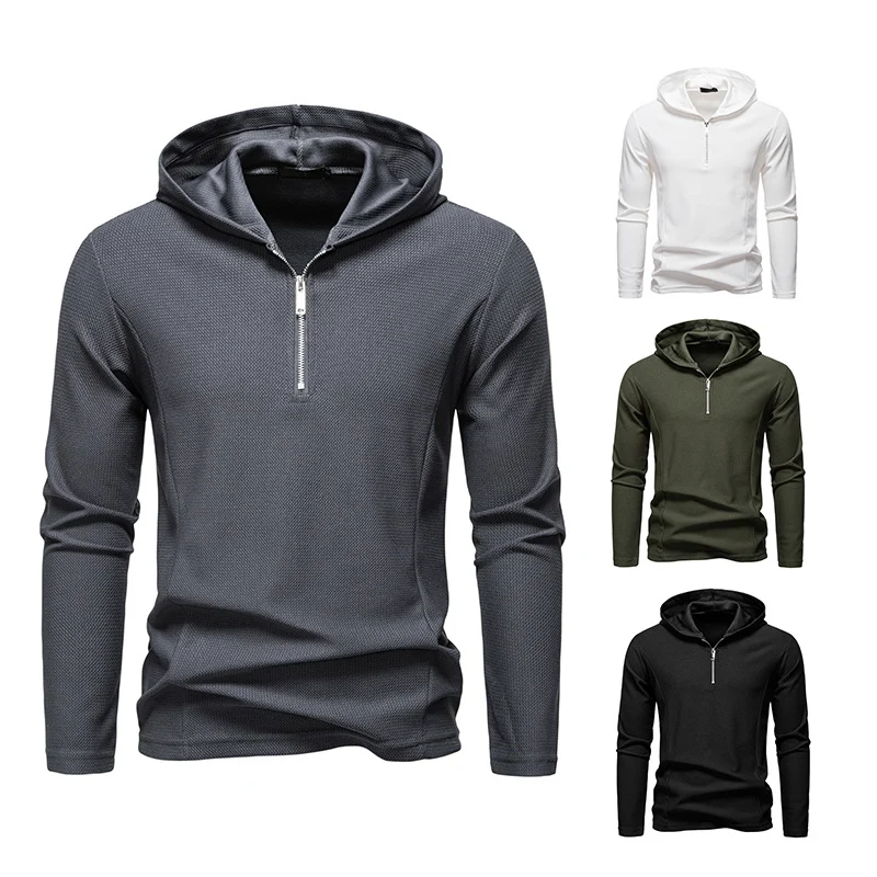 Herren Leichtes texturiertes Halbzip-Kapuzenpullover mit atmungsaktivem Mesh Nord Taschen