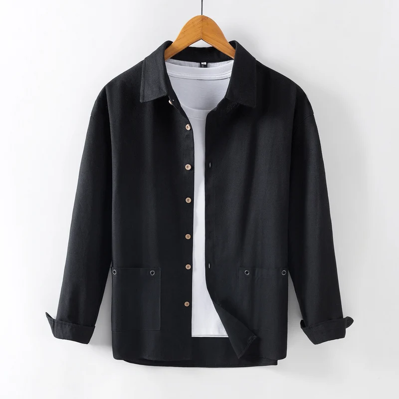 Herren Leichtes Overshirt‑Hemdjacke aus Leinenmix mit aufgesetzten Taschen Nord Taschen