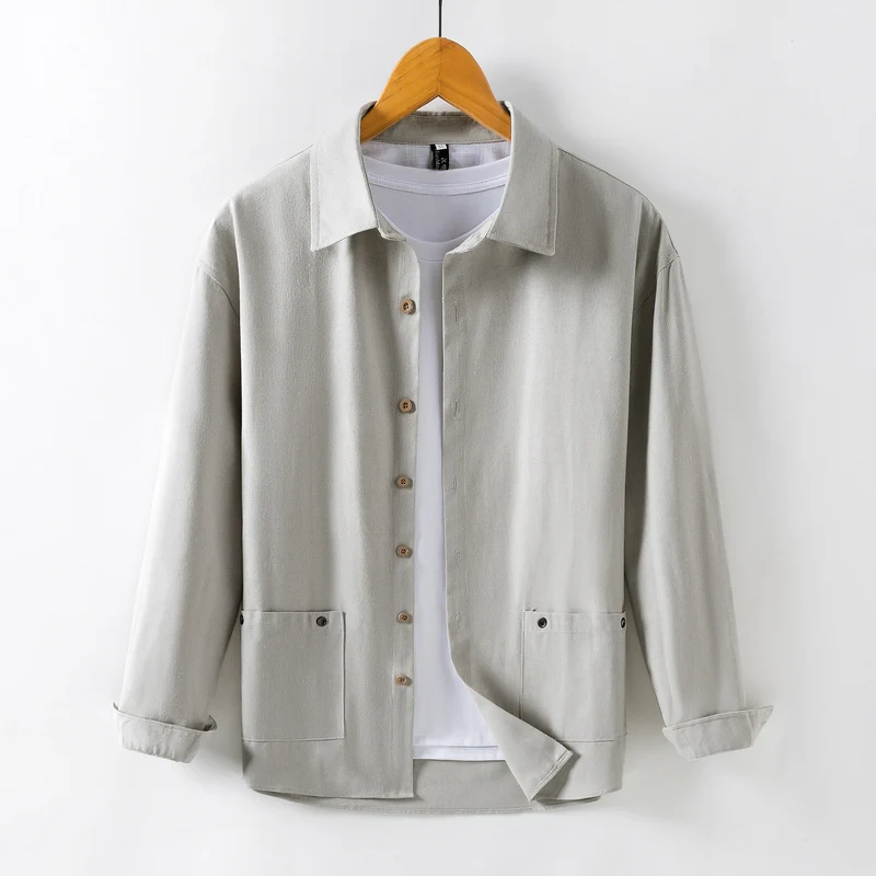 Herren Leichtes Overshirt‑Hemdjacke aus Leinenmix mit aufgesetzten Taschen Nord Taschen