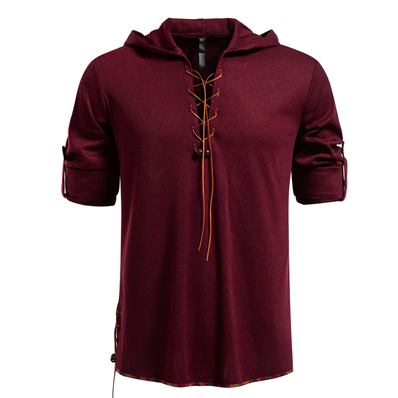 Herren Leichtes Kapuzen-Langarmshirt mit Schnürfront und aufrollbaren Dreiviertel-Ärmeln Nord Taschen