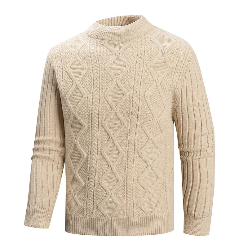 Herren Kabelstrick-Mockneck-Pullover aus feinem Wollmix mit Zopfmuster Nord Taschen