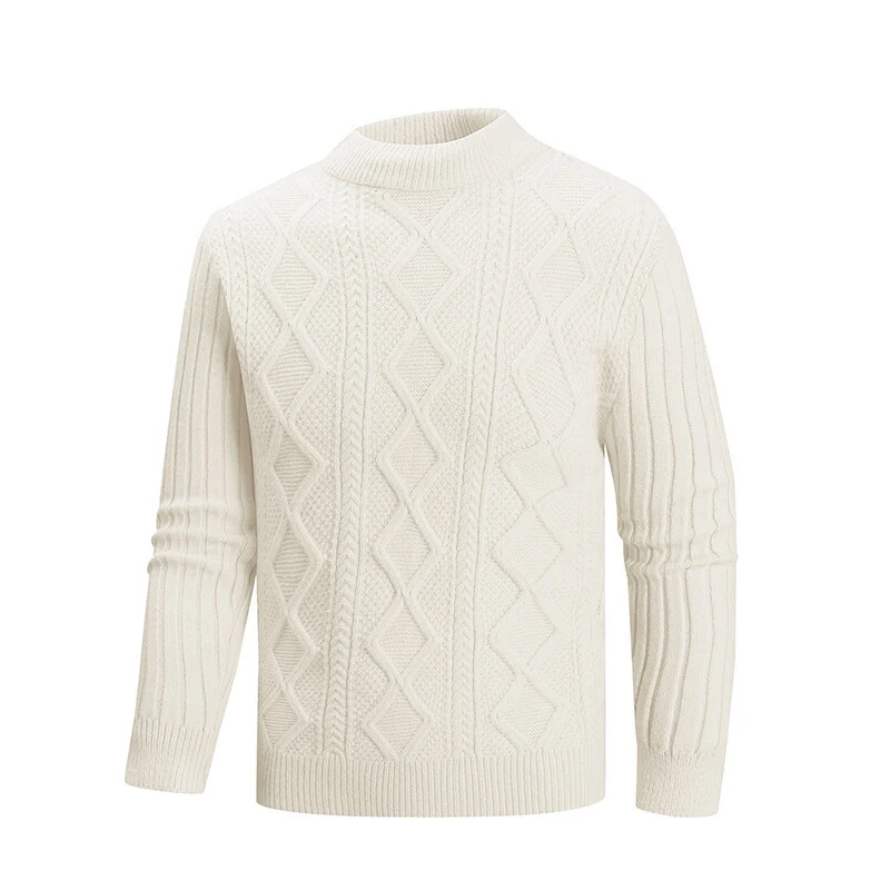 Herren Kabelstrick-Mockneck-Pullover aus feinem Wollmix mit Zopfmuster Nord Taschen