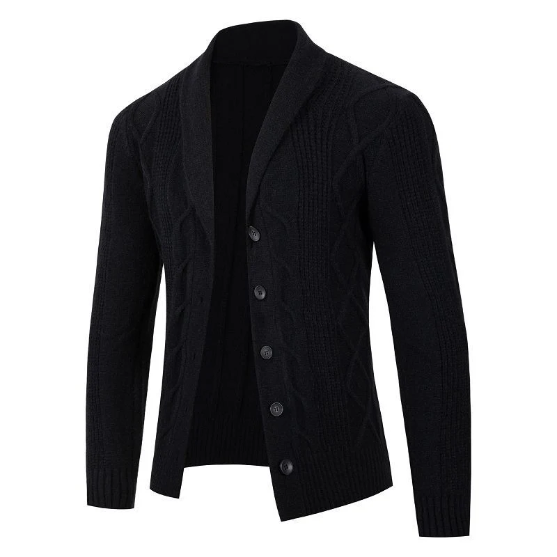 Herren Kabelstrick-Cardigan mit Schalkragen und Knopfleiste Nord Taschen