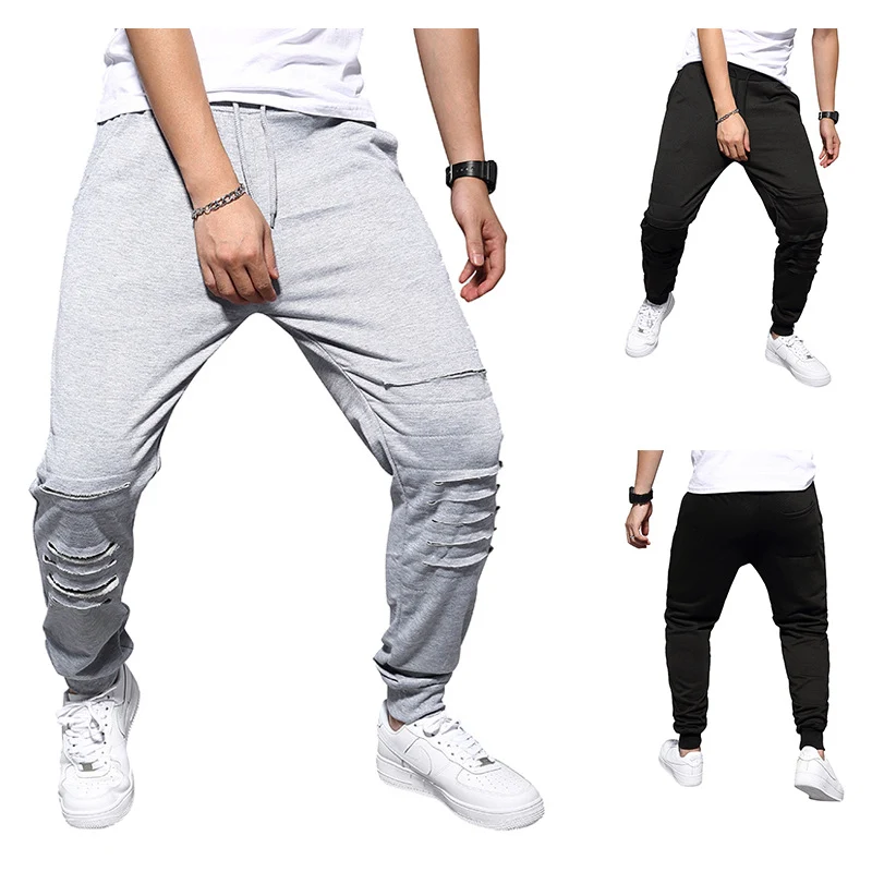 Herren Jogginghose mit tiefem Schritt, Distressed-Knieeinsatz und schmal zulaufendem Bein Nord Taschen