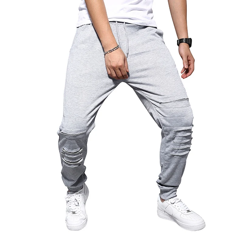 Herren Jogginghose mit tiefem Schritt, Distressed-Knieeinsatz und schmal zulaufendem Bein Nord Taschen