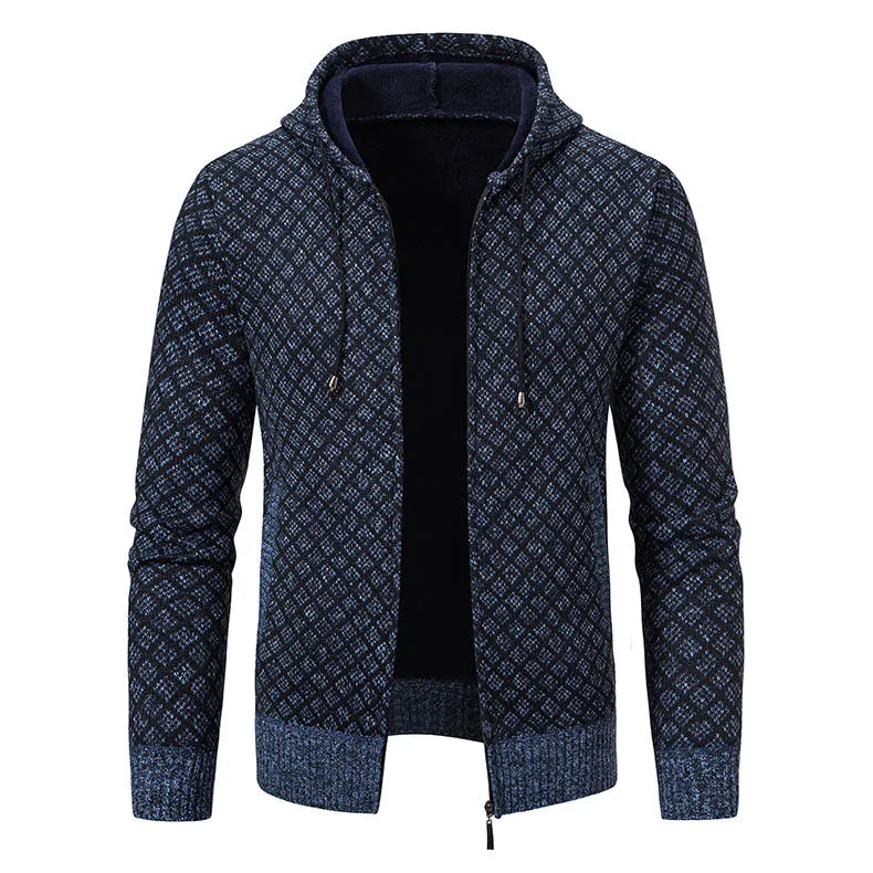 Herren Jacquard-Zipstrickjacke mit Kapuze und wärmendem Fleecefutter Nord Taschen