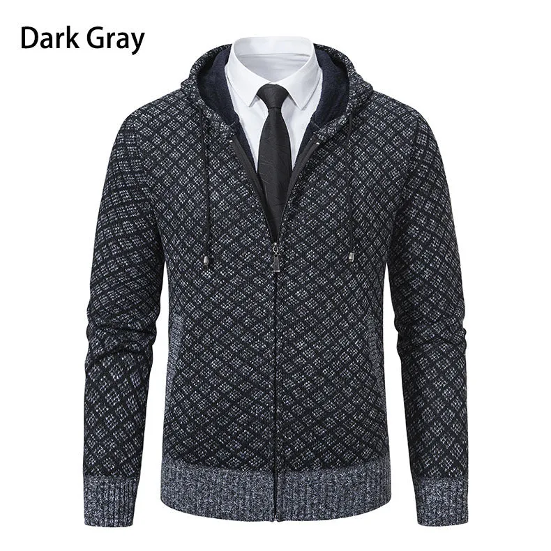 Herren Jacquard-Zipstrickjacke mit Kapuze und wärmendem Fleecefutter Nord Taschen