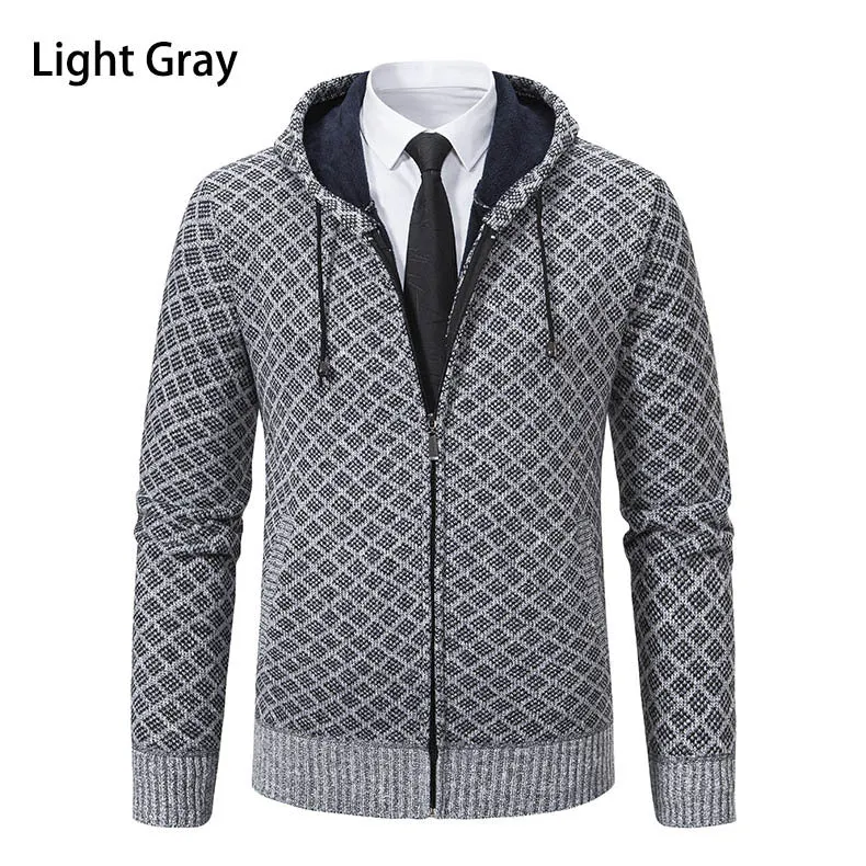 Herren Jacquard-Zipstrickjacke mit Kapuze und wärmendem Fleecefutter Nord Taschen