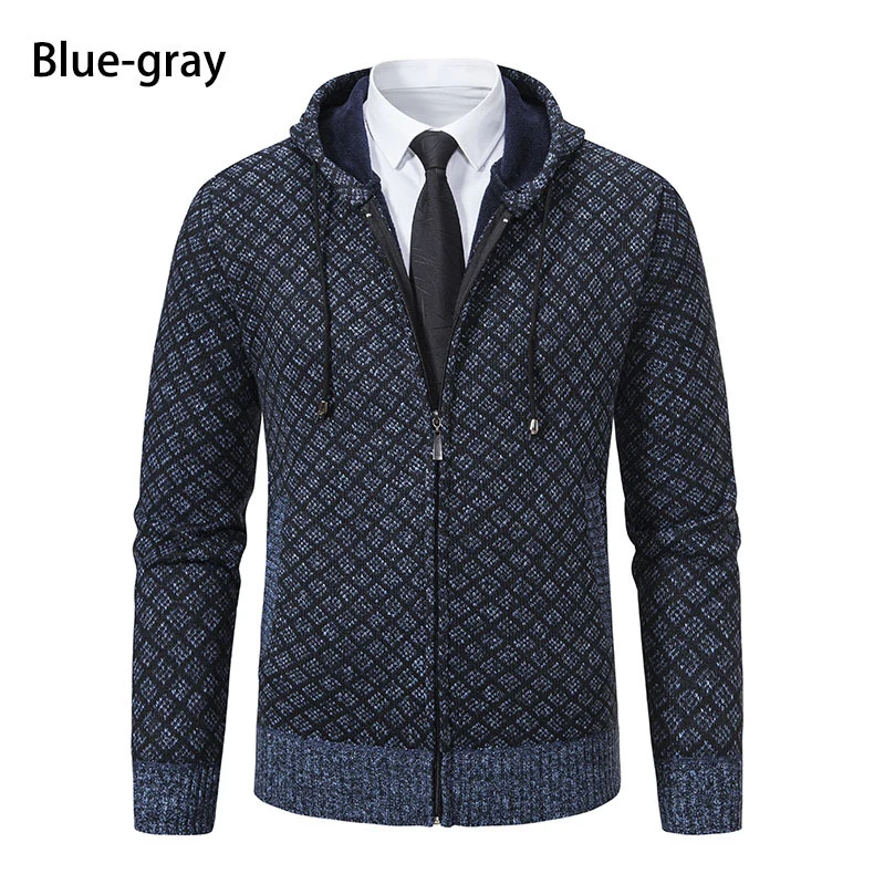 Herren Jacquard-Zipstrickjacke mit Kapuze und wärmendem Fleecefutter Nord Taschen