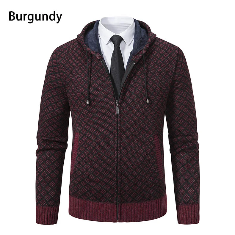 Herren Jacquard-Zipstrickjacke mit Kapuze und wärmendem Fleecefutter Nord Taschen