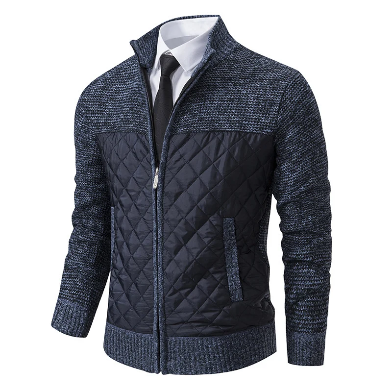Herren Hybrid‑Strickjacke mit gestepptem Frontpanel, Stehkragen und durchgehendem Reißverschluss Nord Taschen