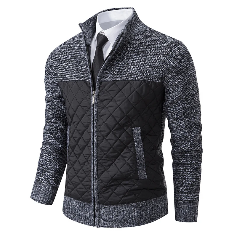 Herren Hybrid‑Strickjacke mit gestepptem Frontpanel, Stehkragen und durchgehendem Reißverschluss Nord Taschen