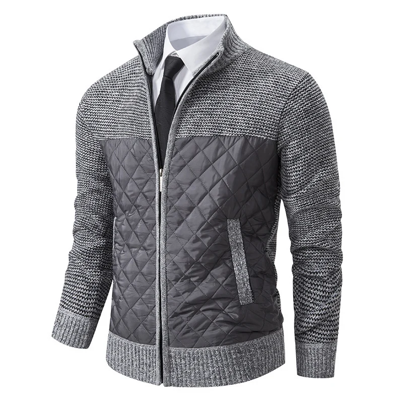 Herren Hybrid‑Strickjacke mit gestepptem Frontpanel, Stehkragen und durchgehendem Reißverschluss Nord Taschen