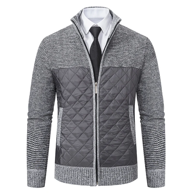 Herren Hybrid‑Strickjacke mit gestepptem Frontpanel, Stehkragen und durchgehendem Reißverschluss Nord Taschen