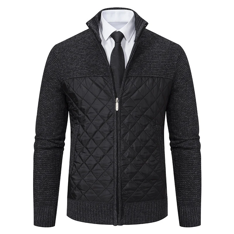 Herren Hybrid‑Strickjacke mit gestepptem Frontpanel, Stehkragen und durchgehendem Reißverschluss Nord Taschen