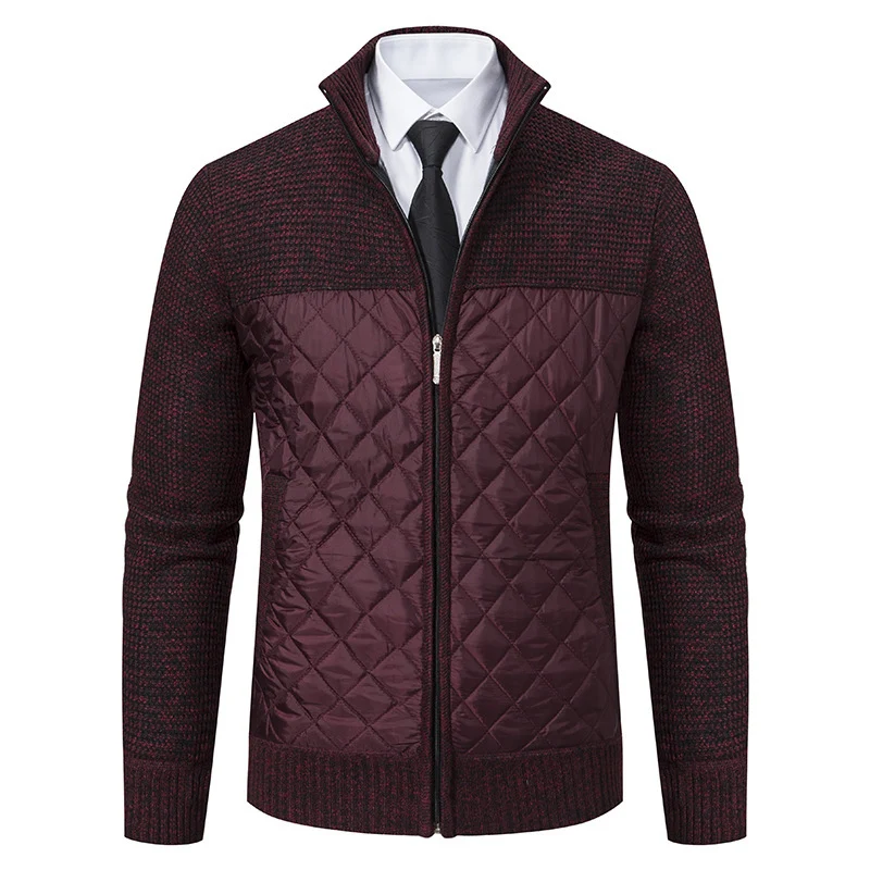 Herren Hybrid‑Strickjacke mit gestepptem Frontpanel, Stehkragen und durchgehendem Reißverschluss Nord Taschen