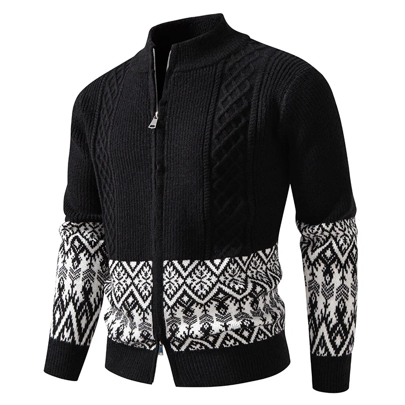 Herren Hochwertige Norweger-Zip-Strickjacke mit Zopfmuster und Stehkragen Nord Taschen