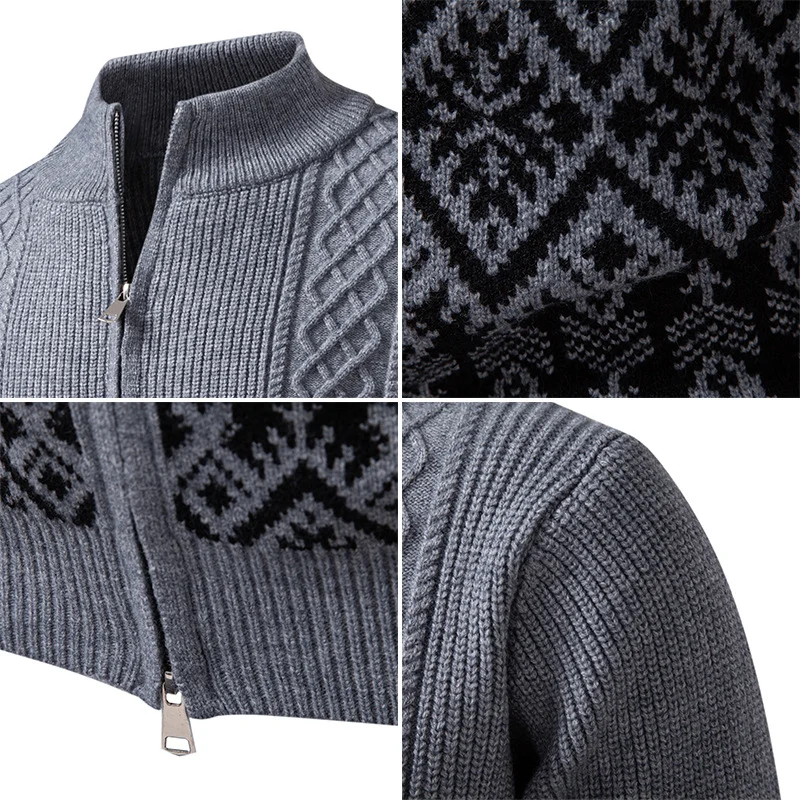 Herren Hochwertige Norweger-Zip-Strickjacke mit Zopfmuster und Stehkragen Nord Taschen