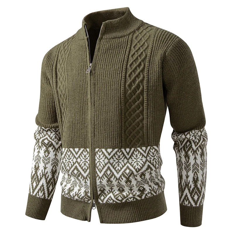 Herren Hochwertige Norweger-Zip-Strickjacke mit Zopfmuster und Stehkragen Nord Taschen