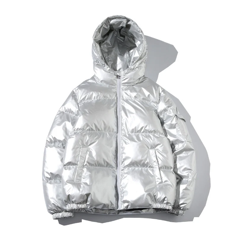 Herren Hochglänzende Wattierte Kapuzenjacke mit Steppung und Thermo‑Füllung Nord Taschen