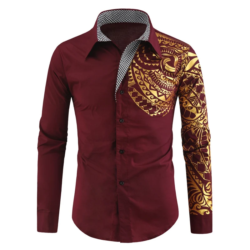 Herren Hemd mit asymmetrischem Tribal-Print, Slim-Fit und kontrastierter Innenblende Nord Taschen