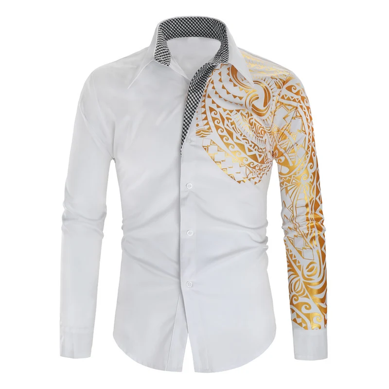 Herren Hemd mit asymmetrischem Tribal-Print, Slim-Fit und kontrastierter Innenblende Nord Taschen