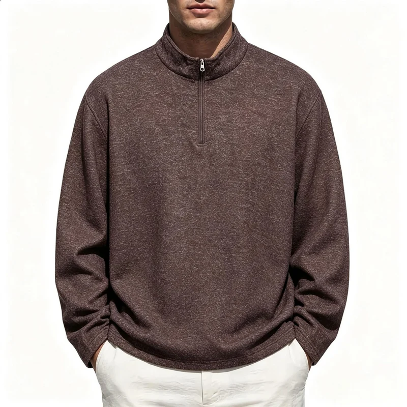 Herren Halbzip-Sweatshirt mit Stehkragen und melierter Struktur Nord Taschen