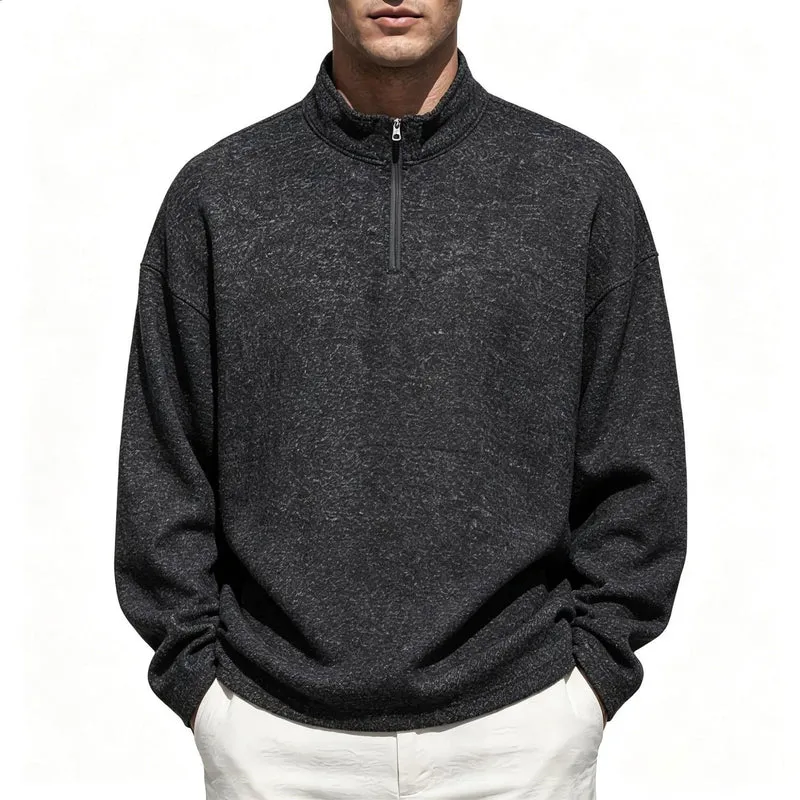 Herren Halbzip-Sweatshirt mit Stehkragen und melierter Struktur Nord Taschen
