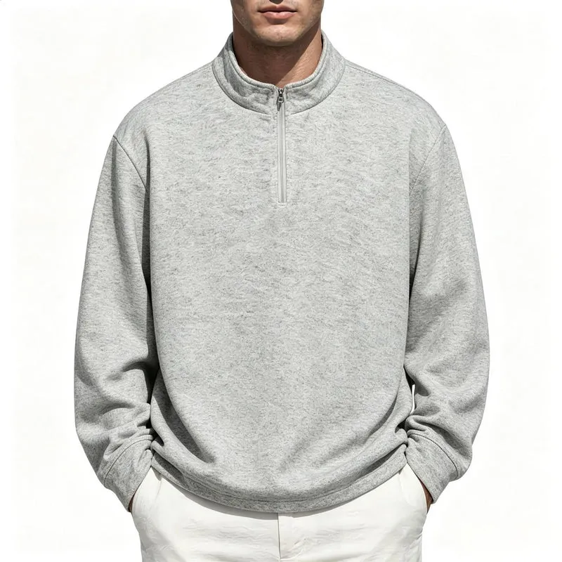 Herren Halbzip-Sweatshirt mit Stehkragen und melierter Struktur Nord Taschen