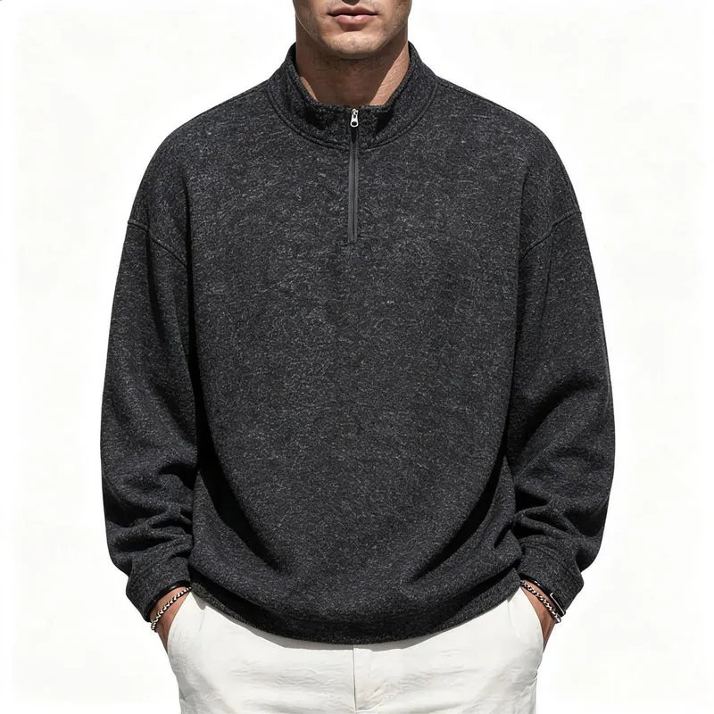 Herren Halbzip-Sweatshirt mit Stehkragen und melierter Struktur Nord Taschen