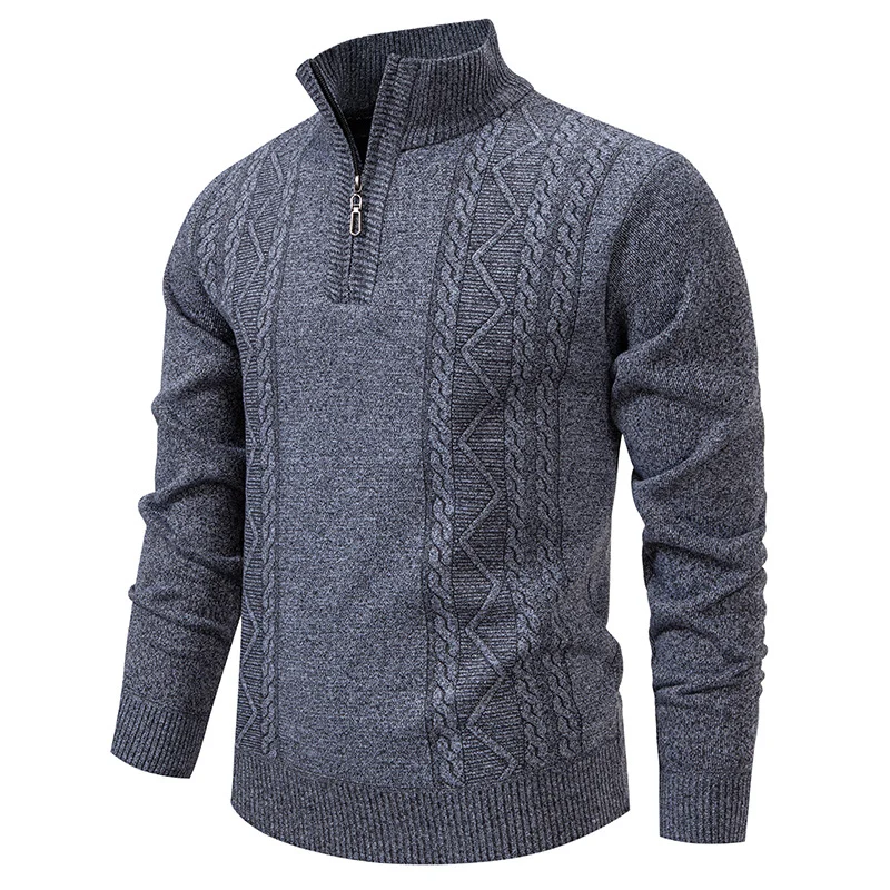 Herren Halbzip-Strickpullover mit Zopfmuster und Stehkragen Nord Taschen