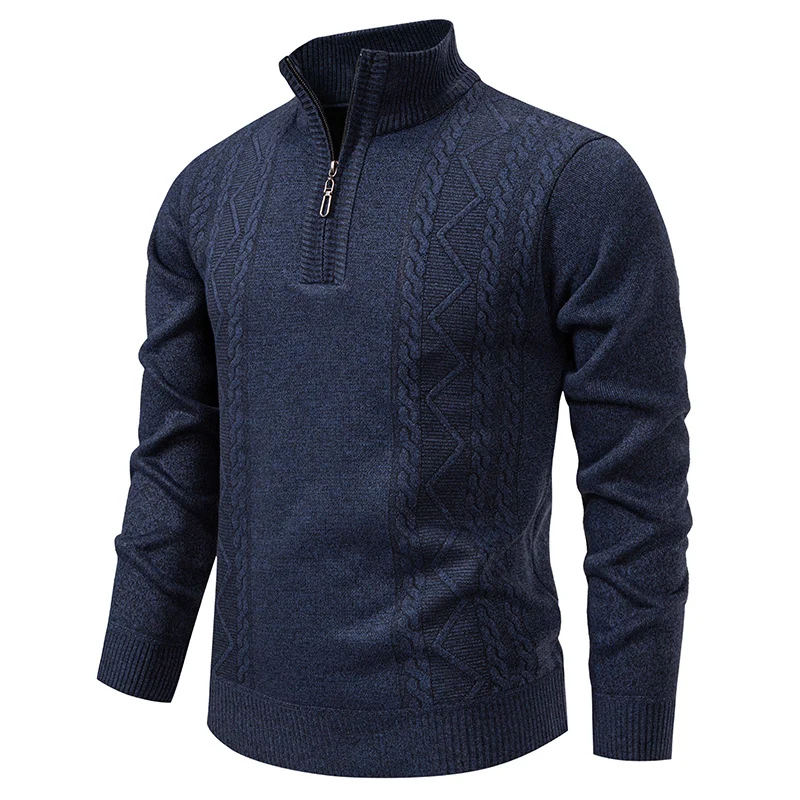 Herren Halbzip-Strickpullover mit Zopfmuster und Stehkragen Nord Taschen