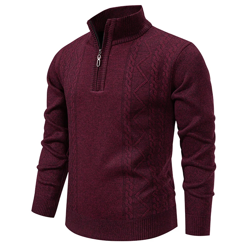 Herren Halbzip-Strickpullover mit Zopfmuster und Stehkragen Nord Taschen