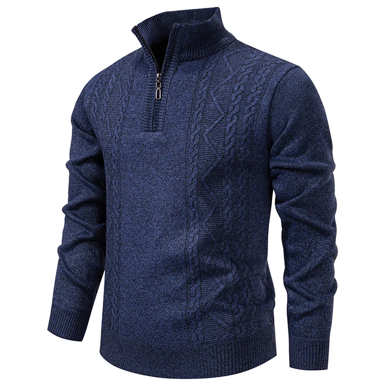 Herren Halbzip-Strickpullover mit Zopfmuster und Stehkragen Nord Taschen