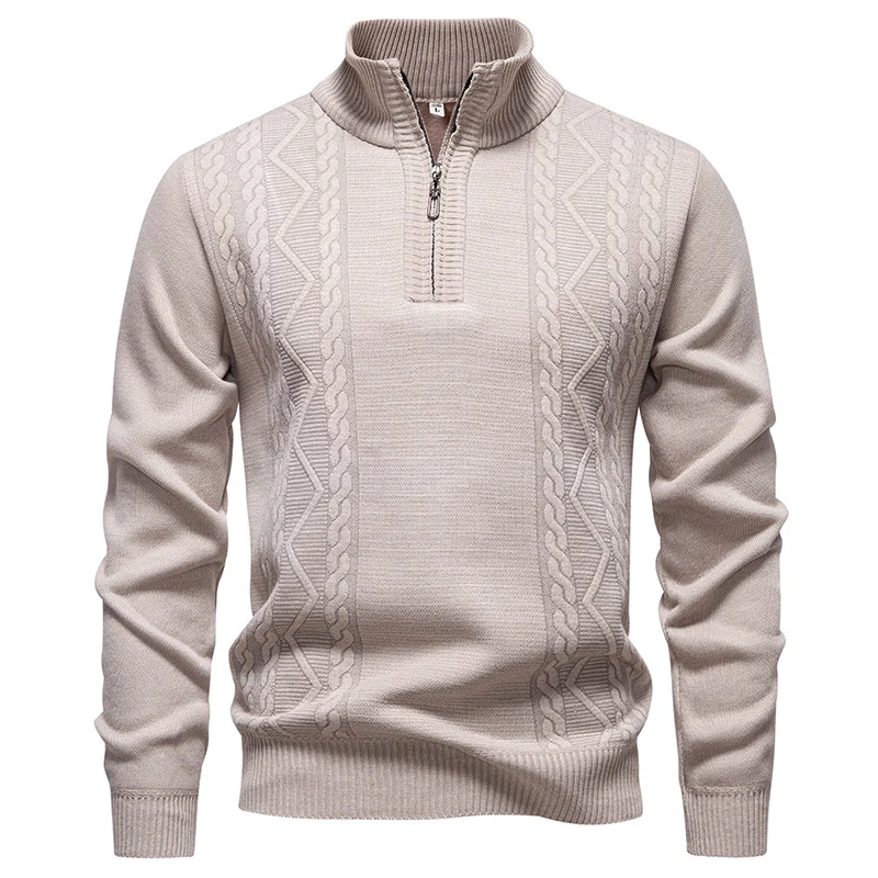 Herren Halbzip-Strickpullover mit Zopfmuster und Stehkragen Nord Taschen