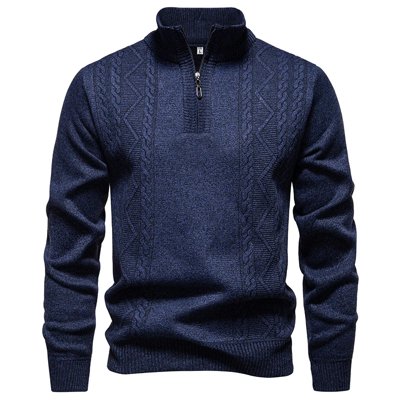 Herren Halbzip-Strickpullover mit Zopfmuster und Stehkragen Nord Taschen
