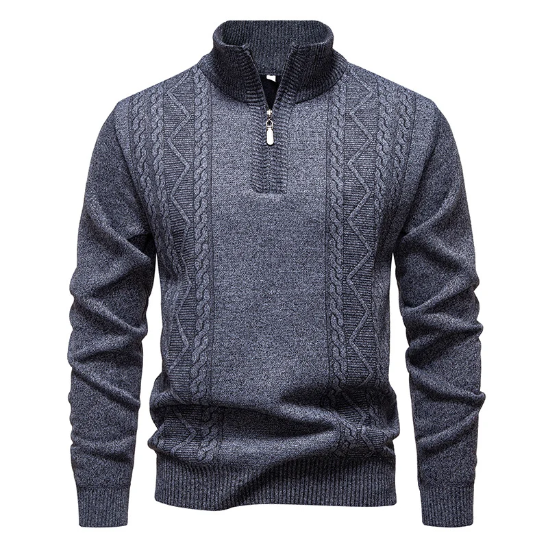 Herren Halbzip-Strickpullover mit Zopfmuster und Stehkragen Nord Taschen